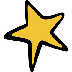 Hand Drawn Star Symbol Yellow Outline Transparent Background Simple Doodle Element For Design