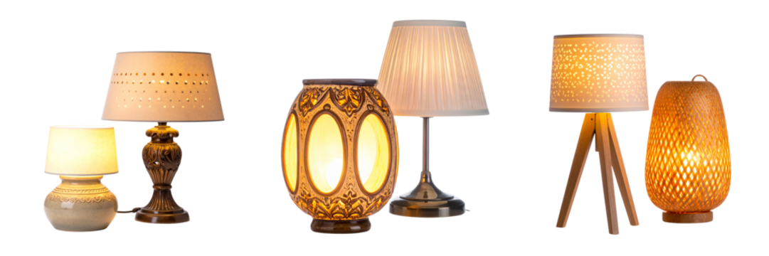 setof  Modern and Classic Decorative Lamps – Dual Style Set Isolated on Transparent Background - Powered by Adobe