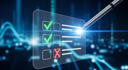 Digital Checklist Online Survey Stylus Pen Futuristic Interface