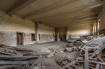 Abandoned empty room in a military barracks.