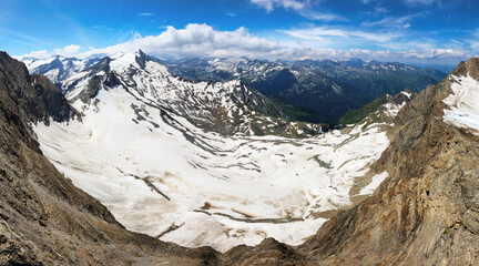 Snowy mountain at summer in Austria Alps, Hohe Tauern landscape