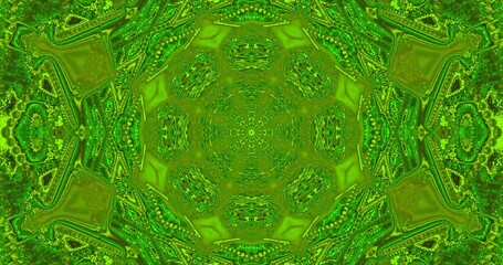 Seamless tunnel video loop screensaver with vibrant green patterns and intricate designs