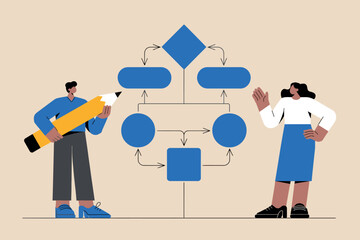 Team collaboration brainstorming business process flowchart design workflow development strategy planning people working together