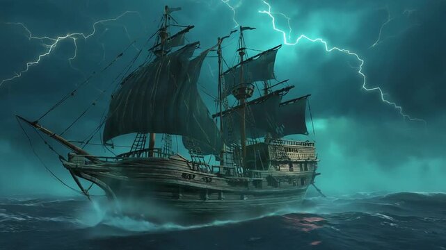 Ship in the devil's triangle. Bermuda triangle.