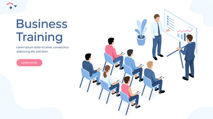 A modern isometric illustration of a business training session.