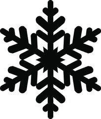 Black snowflake vector art, intricate symmetrical crystalline ice decoration graphic