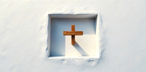 Christian Father s Foundation of Faith A solid, stone foundation is partially revealed, with a simple, unadorned wooden cross emerging from its center. The stone suggests strength and permanence.