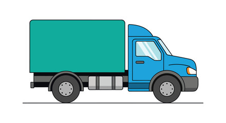 Illustration of a blue delivery truck with a green container cartoon style drawing