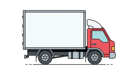 Illustration of a red delivery truck with a white container cartoon style drawing