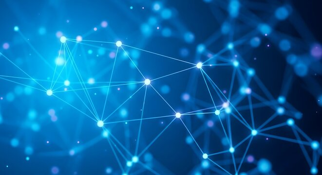 Abstract Network Connection with Glowing Nodes and Lines in Blue Tones