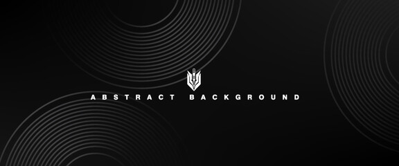 Abstract black glowing geometric lines modern shiny gray circle lines pattern, Modern black gray gradient rings, circle black background.