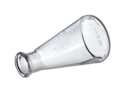 Empty glass conical laboratory flask, Erlenmeyer style science equipment, transparent vessel for experiments on isolated background