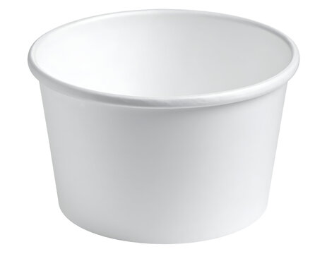 White paper food bowl container cup, empty disposable packaging with round rim, clean blank template on isolated background