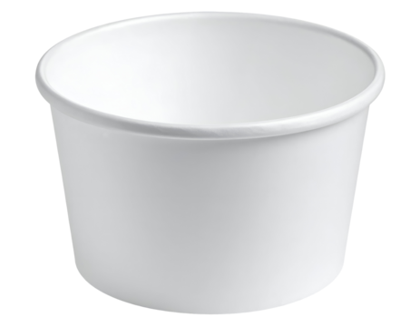 White paper food bowl container cup, empty disposable packaging with round rim, clean blank template on isolated background