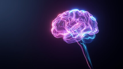 Digital Aura – Surreal Minimalist 3D Brain Made of Neon Pastel Energy Lines Symbolizing AI Consciousness