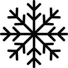 Simple black snowflake graphic icon with six arms representing winter and cold weather conditions