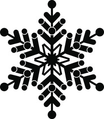 Detailed black snowflake vector illustration with geometric pattern and circular elements, perfect for winter