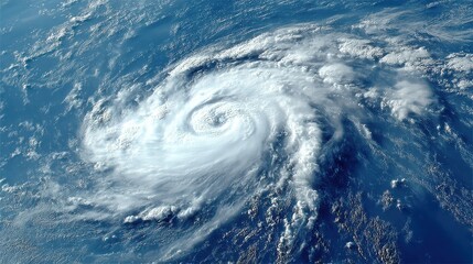 Fototapeta premium Eye of the Storm: Captivating aerial view of a powerful hurricane, showcasing the mesmerizing spiral of clouds and the intense energy of nature's raw force.