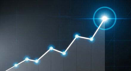Business Growth Chart Data Graph Financial Trend Blue Light Dark Background Copy Space