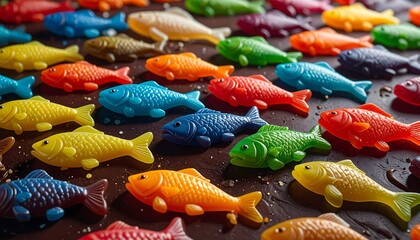 Colorful Plastic Fish Background.