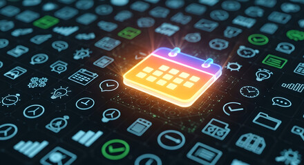 Glowing Digital Calendar Icon Online Schedule Interface