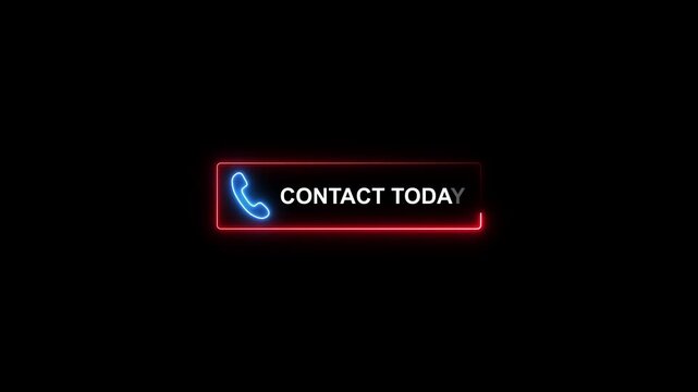 Red neon glowing phone icon and CONTACTODAY text on a black background contact today contact