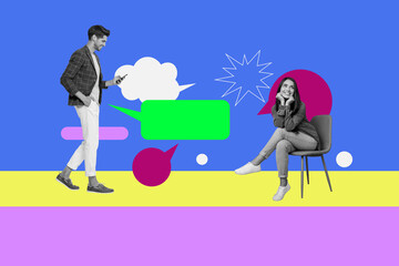 Collage of diverse people blogging chatting speech bubbles representing communication digital...