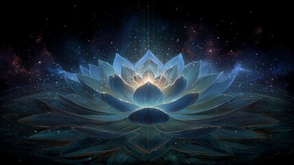Obraz premium Ethereal Lotus Flower Blooming in Cosmic Void of Stars, Representing Divine Beauty and Serenity
