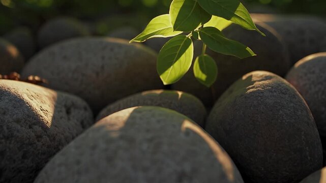tranquil 4k footage sunlight softly streaming through rocks tree canopy illuminating small green plant evoking peace renewal quiet beauty nature ideal mindfulness environmental wellness content