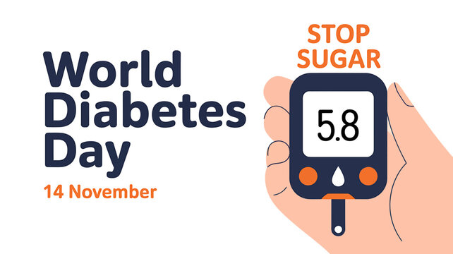 World Diabetes Day Awareness Illustration Glucometer Reading and Stop Sugar Message for Health and Well being