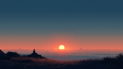 Fototapeta premium Serene Sunset Scene at Dusk with Glowing Light and Fading Horizons Capturing the Concept of Farewell