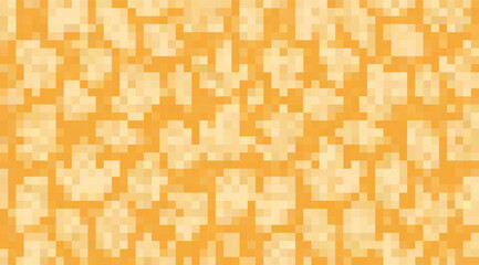 Abstract pixelated background features varying shades of warm orange, creating a textured mosaic effect with an aged and slightly blurred digital camouflage aesthetic