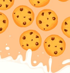 cookie pattern and milk background cute breakfast cartoon style illustration