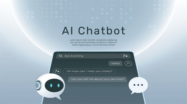 AI Chatbot on Mobile Screen. Robot with speech bubble. Chat interface concept. Personal assistant concept. Machine learning, Virtual Assistant Conversation App Interface Vector