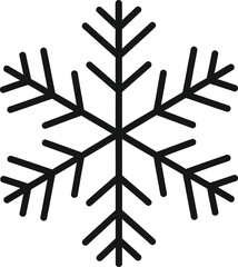 Simple line art snowflake icon representing winter and cold weather, perfect for seasonal designs