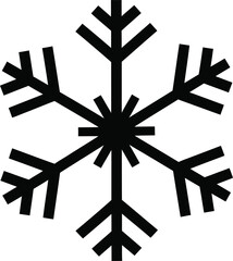 Black snowflake icon vector graphic for winter, cold, and frost symbol illustrations