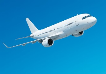 Obraz premium Commercial Airplane Ascending into Blue Sky A Vision of Modern Transportation and Global Connectivity