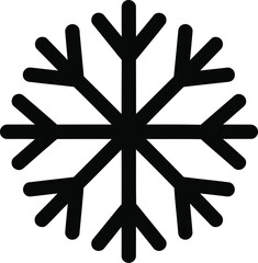 Simple black snowflake icon vector graphic for winter and cold weather themes