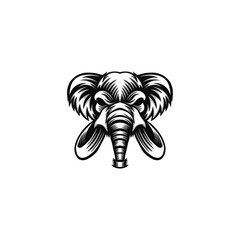 black and white angry elephant illustration mascot logo