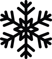 Black line art snowflake icon representing winter season, cold, and christmas holidays