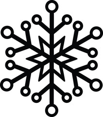 Abstract minimalist snowflake icon with circular elements and sharp points, modern graphic