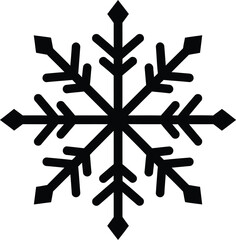 Simple black snowflake vector icon graphic symbol for winter season and cold weather design