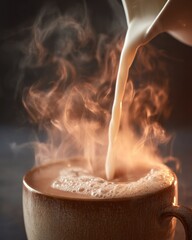 Pouring milk into hot beverage