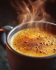 Hot beverage steaming cup morning drink