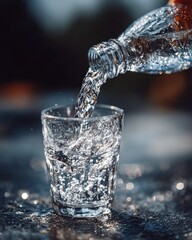 Water pouring into glass refreshment