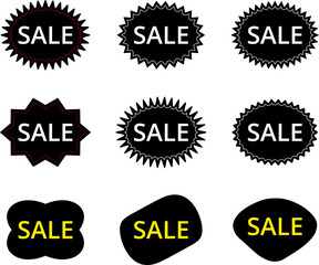 Black friday shopping labels collection. Sale or discount new sticker. Starburst red sticker set. Special offer price tag. Supermarket promotional badge. Promo stickers with star edges. Vector.
