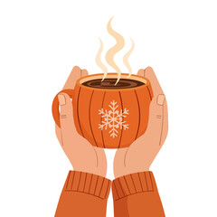Hand Holding Hot Coffee Cup – Takeaway Warm Beverage Illustration, Hot Drink Flat Illustration