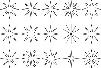 Collection of black starburst and star shapes on white