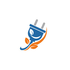 Eco friendly energy plug with green leaves and sustainable power concept