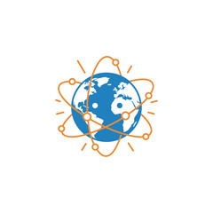 Global network connection earth planet atom orbit digital technology internet communication